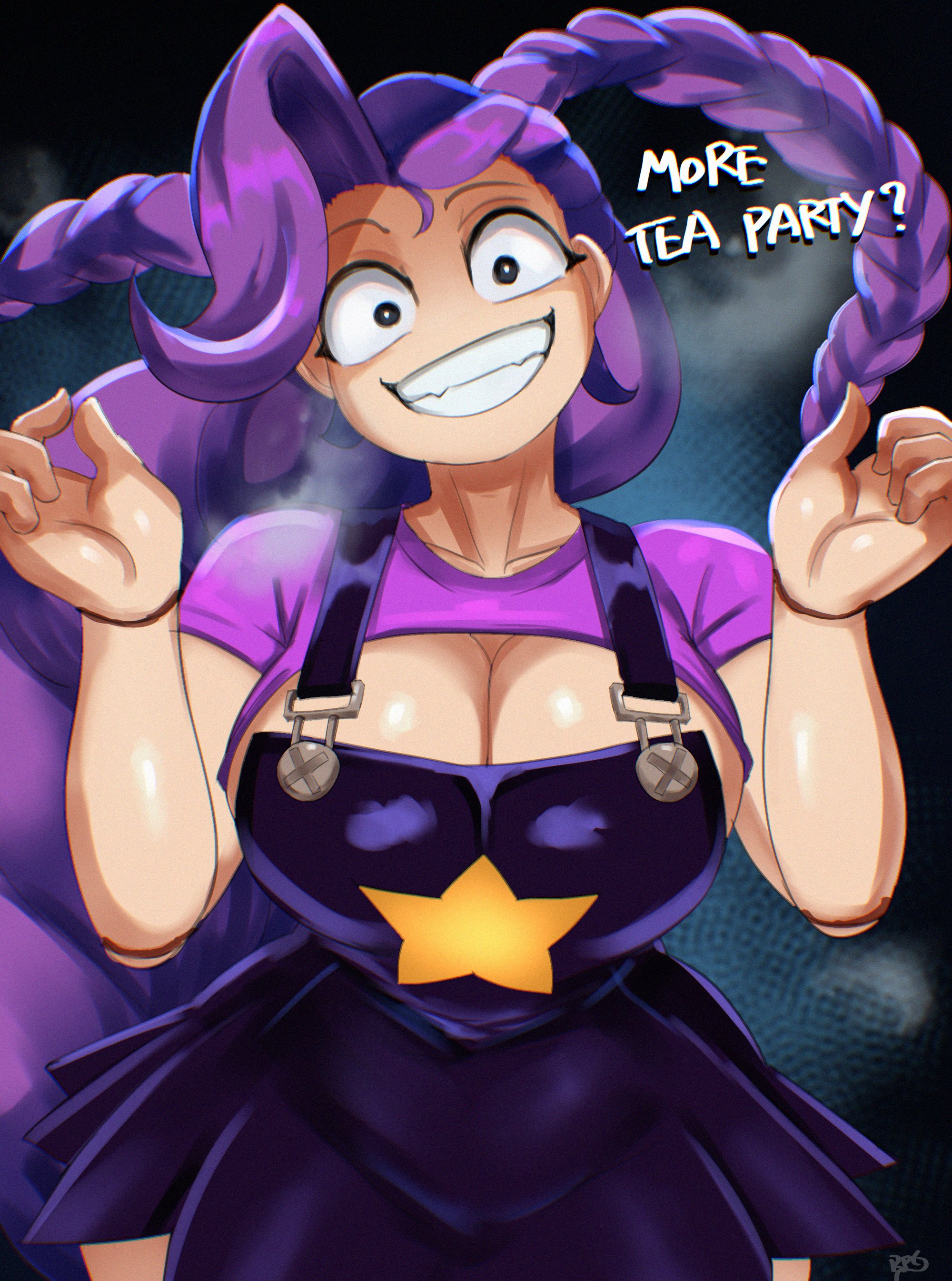 1girls, 2026, 2026s, 2d, 2d (artwork), 2d artwork, alternate body type, alternate breast size, animate inanimate, arms up, big ass, big breasts, big butt, big thighs, black dress, black eyes, braid, braided hair, braided ponytail, breast peek, breasts, breasts out, censored, censored nipples, convenient censoring, convenient censorship, creepy, creepy smile, curvy, curvy female, curvy figure, digital art, digital drawing, digital drawing (artwork), digital media, digital media (artwork), digital painting, digital painting (artwork), doll, doll girl, doll joints, english, english dialogue, english text, eyelashes, female, female focus, fully clothed, fully clothed female, hair, humanoid, humanoid female, inanimate animate, large ass, large breasts, large butt, large thighs, lily lovebraids, living toy, long hair, long purple hair, mascot horror, mob entertainment, mob games, noseless, not furry, overall dress, overall skirt, overalls, ponytail, ponytail (hair), ponytail female, poppy playtime, poppy playtime (chapter 5), purple hair, purple shirt, raised shirt under overalls, rpgdraws, sana!rpg, scary, scary face, scary smile, shirt lift, shirt up, smile, smiling, star, star (symbol), steam, steaming, steaming body, steamy, steamy breath, thick, thick ass, thick butt, thick hips, thick legs, thick thighs, video games, wide hips