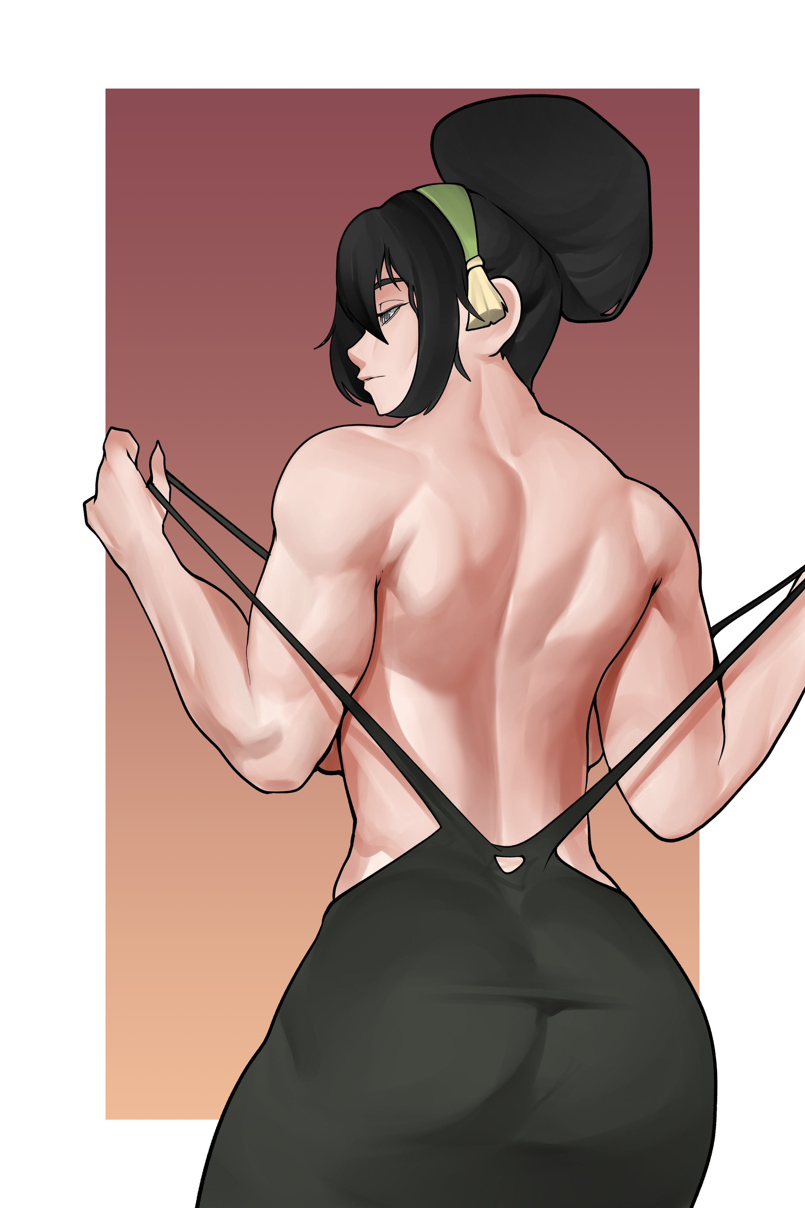 1girls, avatar the last airbender, back view, brothbowl, female, female only, light skin, light-skinned female, solo, toph bei fong