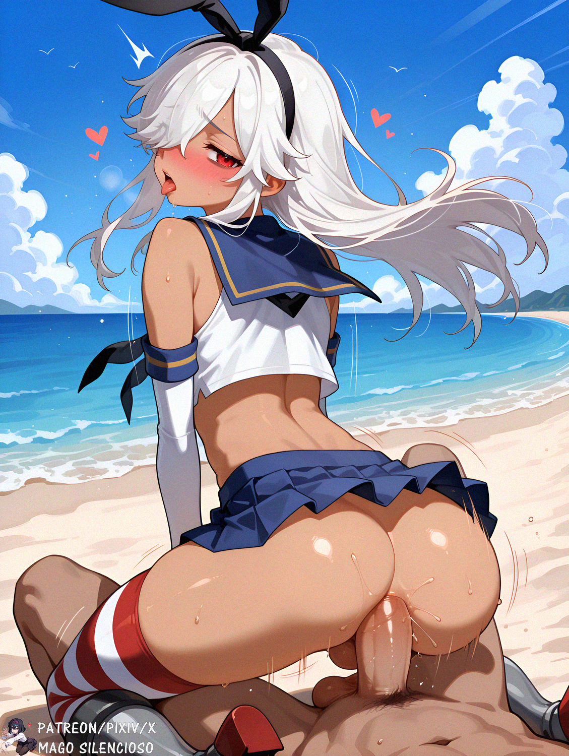 1femboy, 2boys, ai generated, anal, anal penetration, anal sex, ass, beach, blush, clothing, crop top, crossdressing, crossdressing male, cyno (genshin impact), dark skin, dark-skinned femboy, dark-skinned male, dark-skinned sissy, dark-skinned sub, duo, femboy, femboy penetrated, femboysub, flat chested, gay, gay sex, genshin impact, girly, heart, hoyoverse, long hair, magosilencioso, male, male ass, male only, male penetrated, male penetrating male, male/male, maoning, mihoyo, moaning in pleasure, motion lines, ocean, open mouth, otoko no ko, penis, pleasure face, precum, red eyes, reverse cowgirl position, riding, riding penis, sex, sex on the beach, shimakaze (kantai collection) (cosplay), shirt, short skirt, sissy, testicle peek, trap, white hair, yaoi