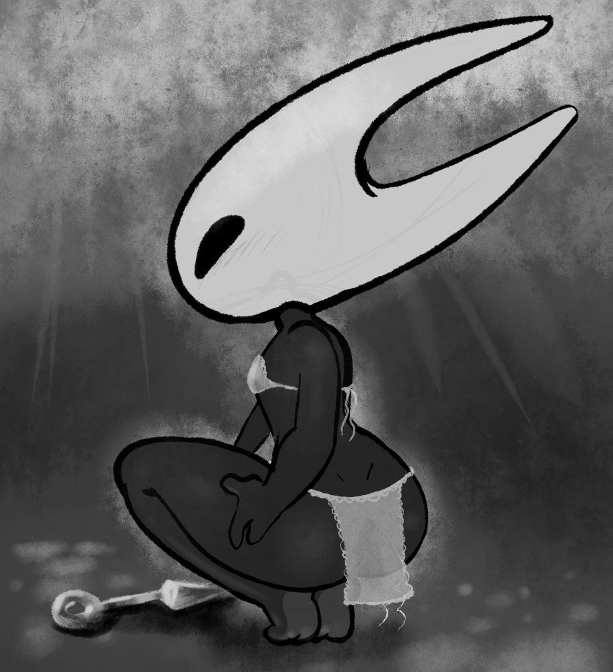 1girls, ass, baebot, blush, bra, breasts, female, hollow knight, hornet (hollow knight), loincloth, simple, simple background, squatting, tagme, transparent clothing