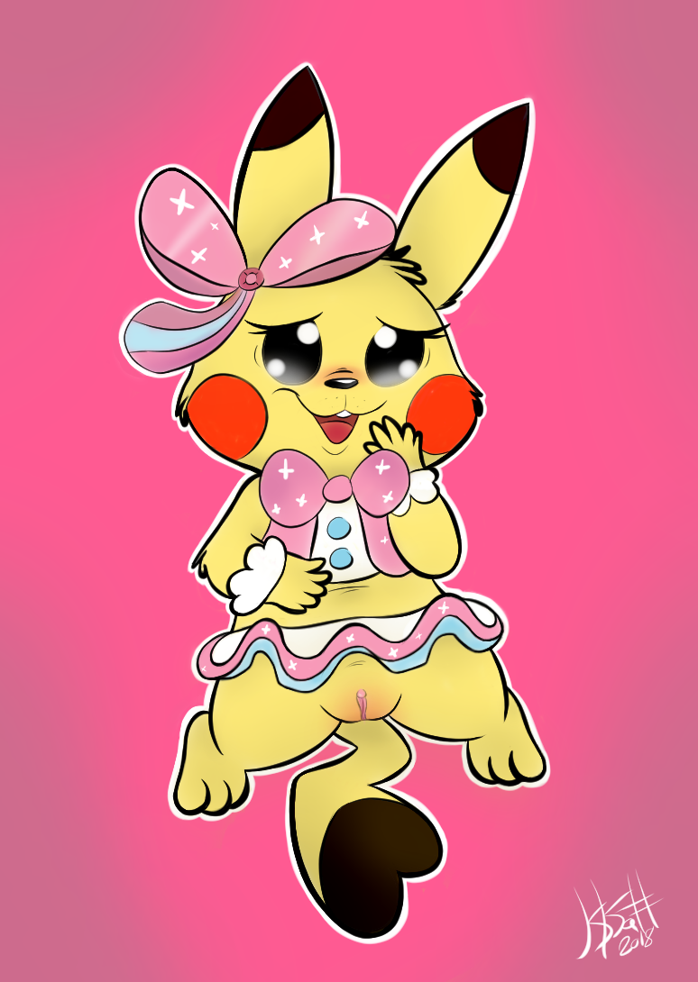 1girls 2018 3_toes belly big_ears black_eyes black_fur blush bow cleft_tail clitoris clothed clothing cosplay cosplay_pikachu eyelashes feet female female_only feral fur furry half-closed_eyes kippkatt long_ears looking_at_viewer midriff nintendo no_panties open_mouth paws pikachu pikachu_pop_star pink_background pokémon_(species) pokemon pokemon_oras pokemon_rgby presenting presenting_pussy pussy ribbon rodent shirt skirt smile solo spread_legs spreading standing tail teeth text tongue video_games watermark white_border yellow_fur