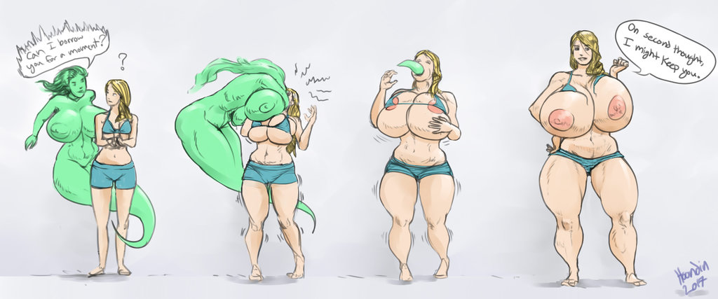 1girls, 2017, blonde hair, body invasion, breast expansion, breast growth, breast growth (enlargement), breasts, clothing, female, female only, hoondin, inflation, long hair, open mouth, oral, oral insertion, oral possession, possession, slime, slime girl, swallowing, vore, weight gain