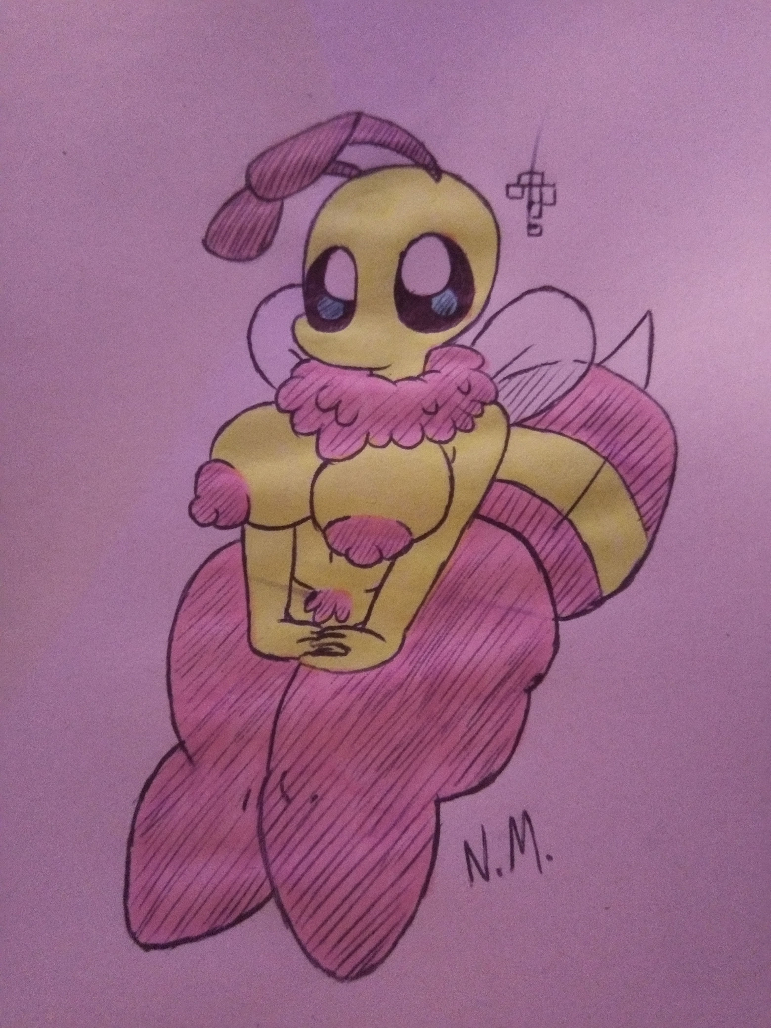 ?, 2019, ass, bee, bee (minecraft), big ass, big breasts, big nipples, breasts, bug, female, fluffy, insects, large areolae, large ass, large breasts, larger female, minecraft, shy, sleepyslut