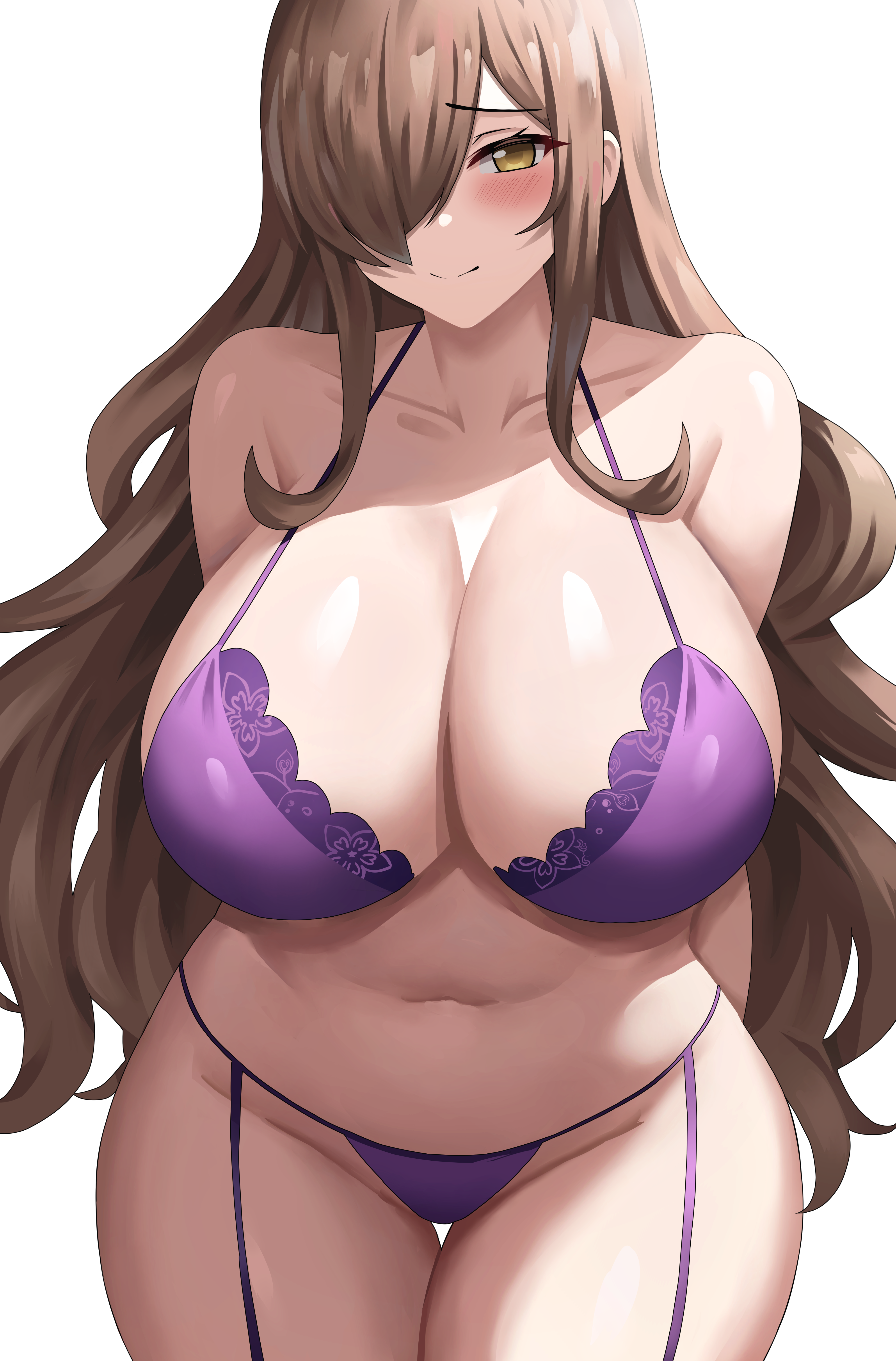1girls, absurd res, bra, breasts, brown eyes, brown hair, cleavage, female, hair over one eye, hi res, hips, huge breasts, jasony, kono subarashii sekai ni shukufuku wo!, light skin, light-skinned female, lingerie, long hair, massive breasts, naughty face, panties, thick thighs, thighs, wide hips, wiz (konosuba)