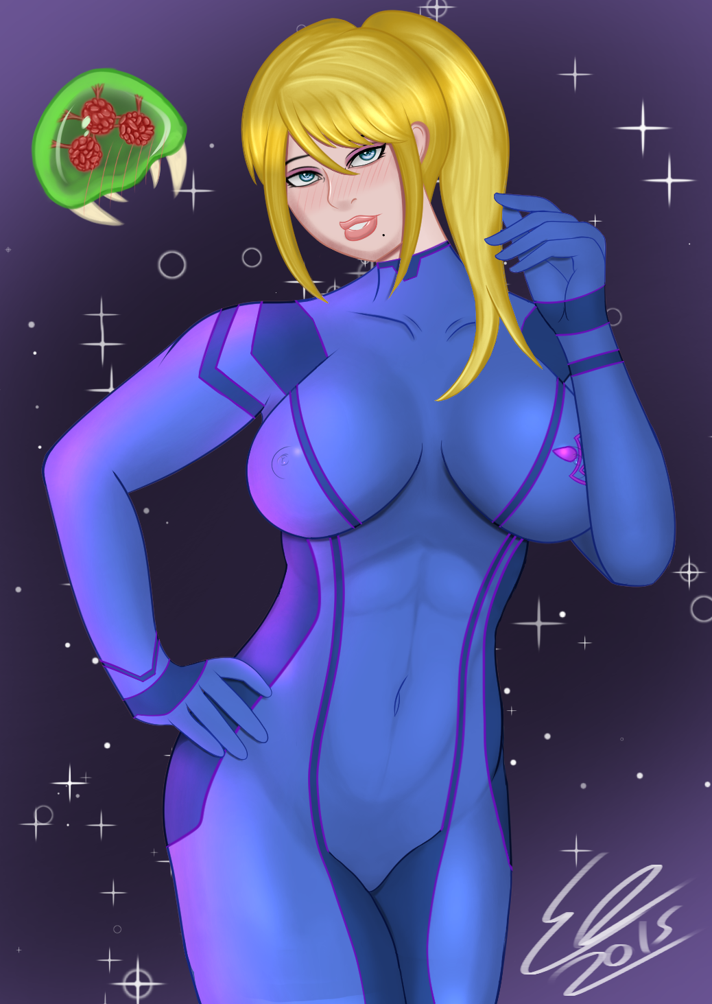 bodysuit breasts covered_navel erect_nipples metroid nintendo samus_aran skin_tight somedudedrawing tagme zero_suit zero_suit_samus