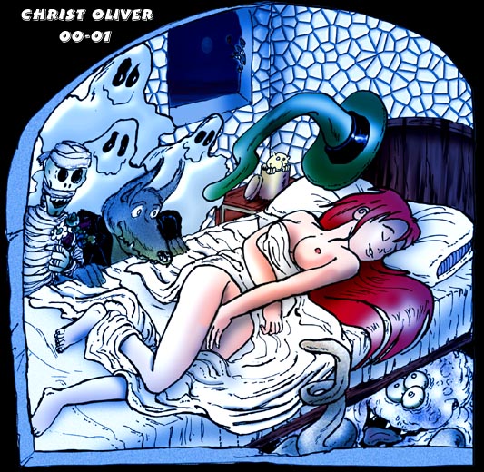 2000 2001 anthro christ_oliver female ghost imminent_rape in_bed lying male melusine_(spirou_magazine) multiple_males mummy nude on_bed red_hair sleeping sleeping_nude spirou_magazine werewolf