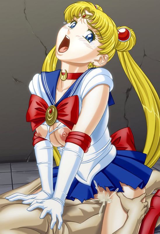 apple_pie_(artist) bishoujo_senshi_sailor_moon blush breasts censored clothed_sex clothing cum ejaculation girl_on_top large_breasts nipples open_mouth sailor_moon skirt tears torn_clothes usagi_tsukino