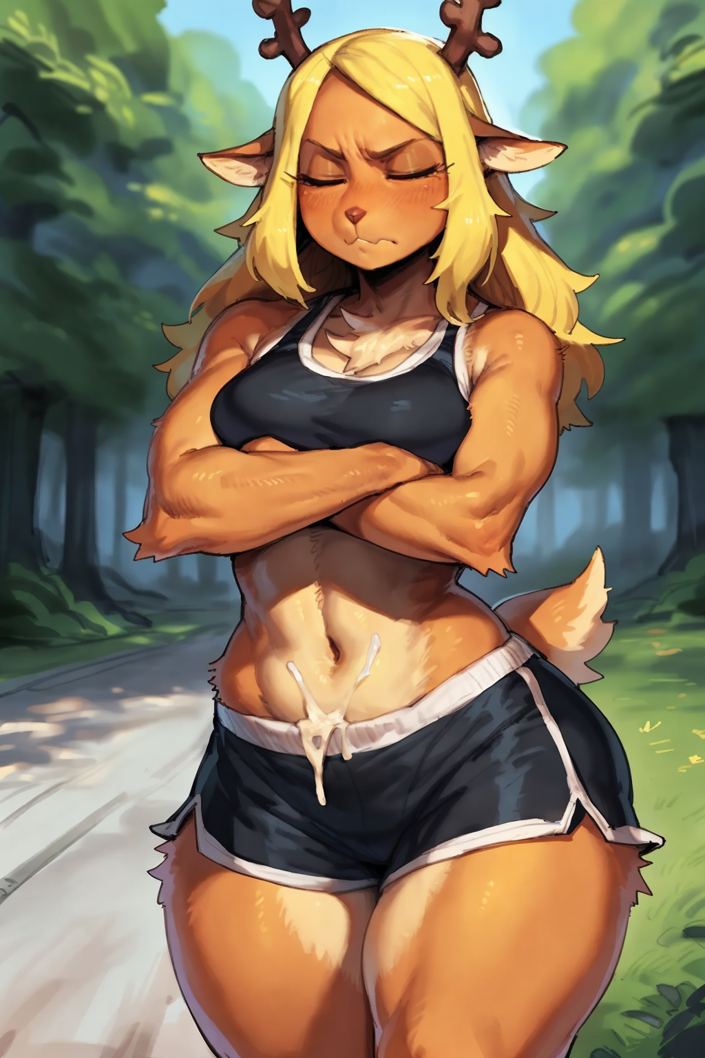 ai_generated anthro antlers ass blonde_hair breasts cum deer deer_girl deer_tail deltarune female furry girl golden_hair noelle_holiday raised_tail tail