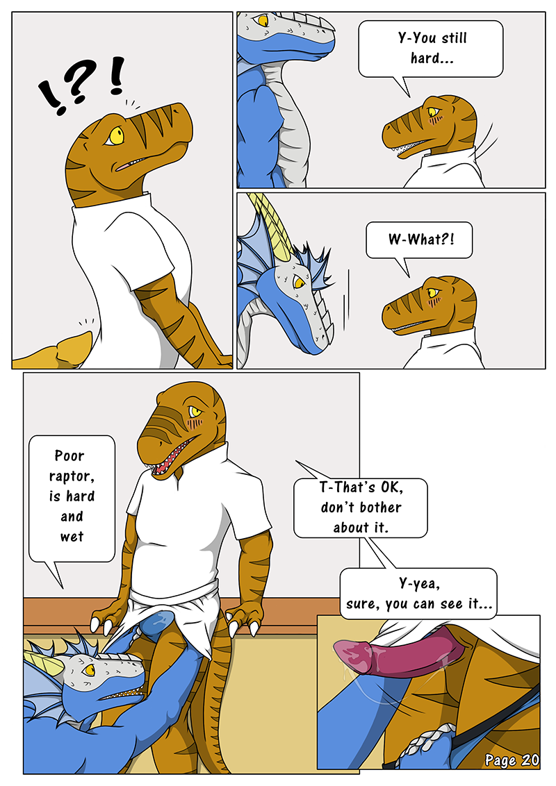 ! 2017 3_claws 5_fingers ? animal_genitalia anthro anthro_on_anthro biped blue_skin blush border briefs brown_skin brown_stripes bulge clothed clothing clothing_lift comic crossdressing curved_horn dialogue dinosaur dragon duo ear_frills english_text erection frill genital_slit glans horn hospital inside kaibo_coldwind larger_anthro larger_male looking_aside looking_at_penis looking_down male marvin_raptor nude nurse nurse_uniform nx-3000 penis pink_tongue precum precum_string purple_penis raptor ridged_horn scales scalie sharp_teeth size_difference skirt skirt_lift slit smaller_anthro smaller_male speech_bubble striped_body stripes surprise tapering_penis teeth text theropod tongue underwear underwear_pull uniform western_dragon white_border white_bottomwear white_horn white_scales white_skin white_topwear yaoi yellow_eyes yellow_penis