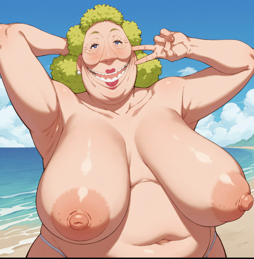 ai_generated big_belly big_breasts big_nipples blush blushing_at_viewer chubby chubby_belly chubby_female erect_nipples female female_only green_hair hand_behind_head happy_female huge_breasts kokoro_(one_piece) matronai_(artist) mature mature_female one_piece overweight overweight_female peace_sign posing posing_for_picture posing_for_the_viewer red_lipstick sagging_breasts smiling smiling_at_viewer