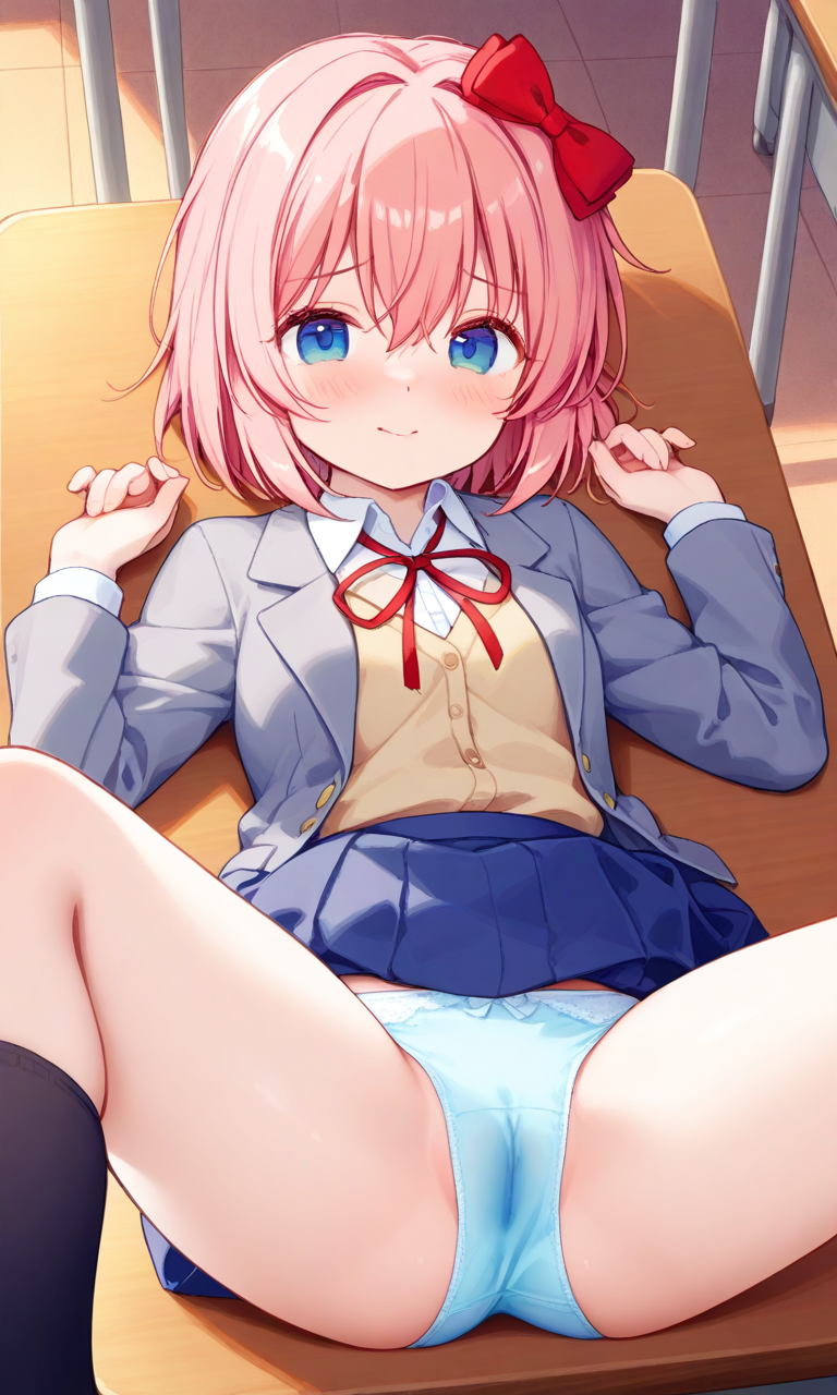 1girls ai_generated classroom doki_doki_literature_club panties pussy sayori_(doki_doki_literature_club) teasing