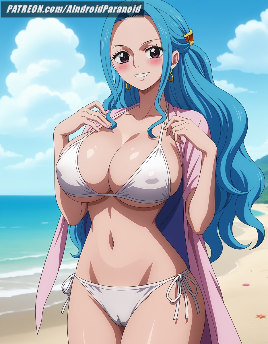 ai_generated aindroidparanoid ass beach big_ass big_breasts big_butt bikini blue_ha brown_eyes brown_hair busty cameltoe curvy cute fat_ass female female_only hips huge_ass huge_breasts large_ass large_breasts legs long_hair narrow_waist nefertari_vivi one_piece outdoors slim_waist stable_diffusion swimsuit thick_ass thick_thighs voluptuous waist wide_hips