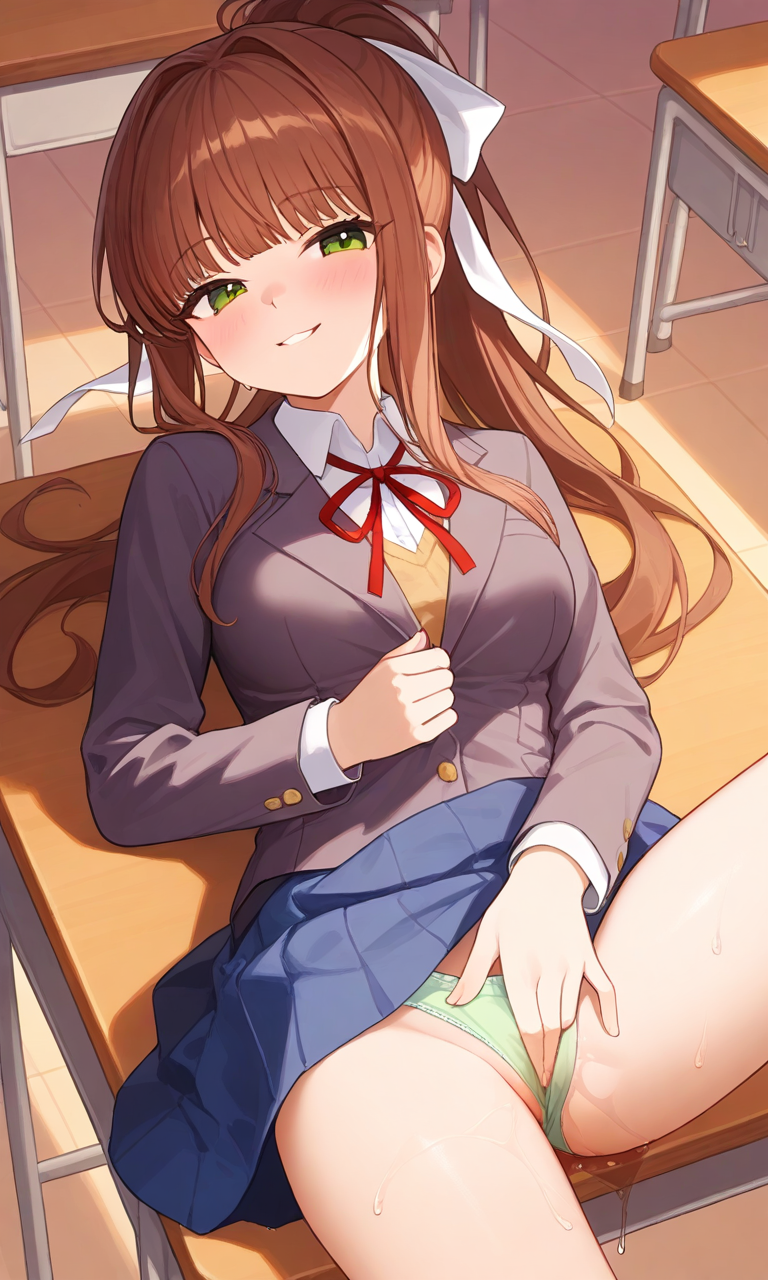 ai_generated doki_doki_literature_club masturbation monika_(doki_doki_literature_club) panties pussy tagme