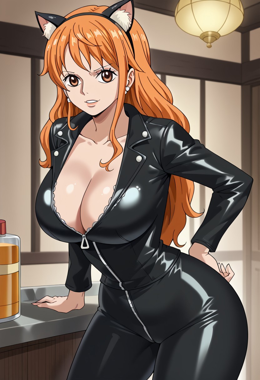 ai_generated big_ass big_breasts cameltoe cat_ears cleavage lonhun1028 nami nami_(one_piece) one_piece tights