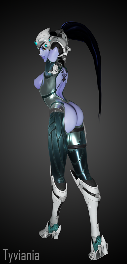 3d alternate_costume ass blender breasts female female_only looking_at_viewer looking_back overwatch solo tagme tyviania widowmaker winter_widowmaker