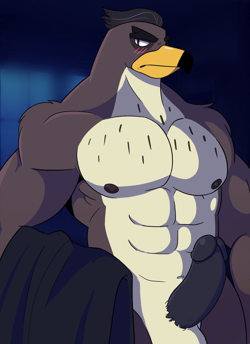 2018 abs anthro avian balls beak biceps big_penis bird black_nipples black_penis blush digital_media_(artwork) disney disney_channel disney_xd ducktales_(2017) erection falcon_graves gay hair looking_at_viewer male male_nipples male_only muscular muscular_male nude pecs penis testicles vier_punksterne