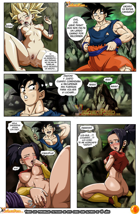 1boy, 2girls, blonde hair, boots, breasts, caulifla, comic, comic page, dragon ball, dragon ball super, female, green eyes, kale, light skin, light-skinned female, long hair, male, multiple females, multiple girls, page 5, page number, patreon, saiyan, son goku, spanish text, spiky hair, super saiyan, super saiyan 2, text, tomboy, tournament of power, universe 6 saiyan/universe 7 saiyan, vercomicsporno