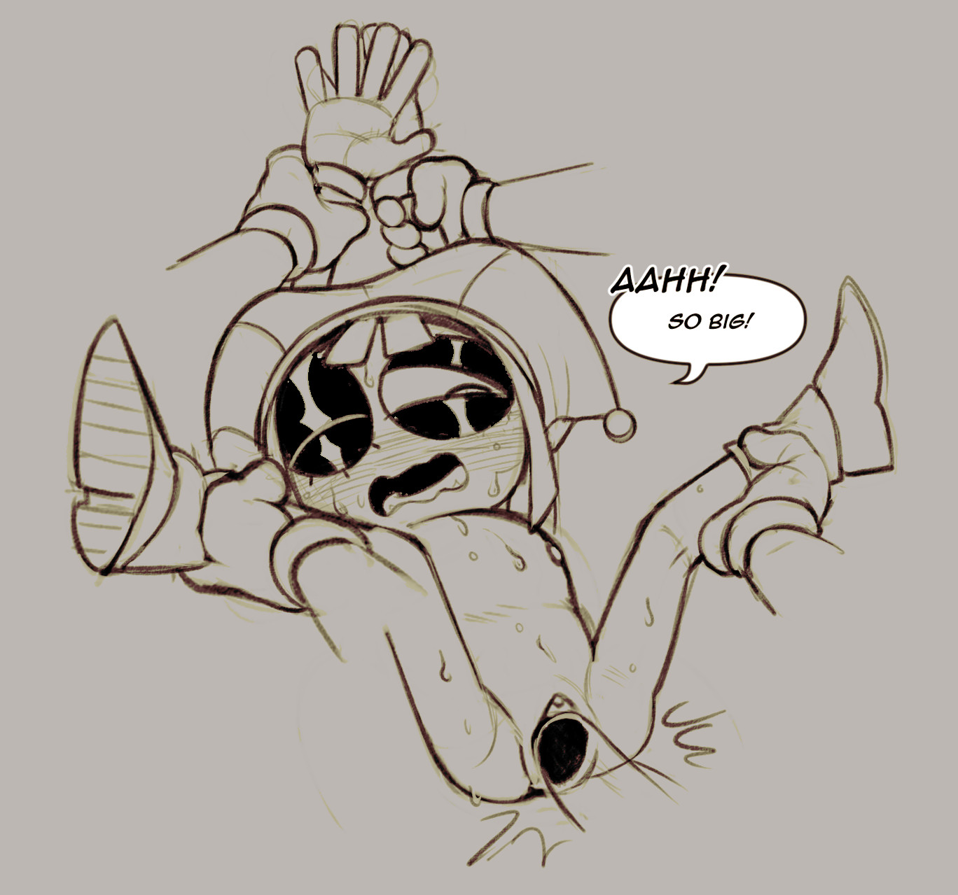 1boy, anus, ass, big head, black and white, black eyelids, caine (the amazing digital circus), clussy, drawing, feet, female, flat chest, flat chested, glitch productions, gooseworx, horny, jester, jester girl, jester hat, lust, male, naked, naked female, pale skinned, penis, pomni, pomni (the amazing digital circus), pussy, sex, skinny, skinny female, sm baby, spread legs, straight, tadc, the amazing digital circus, uncensored, vaginal penetration, vaginal sex, white skin