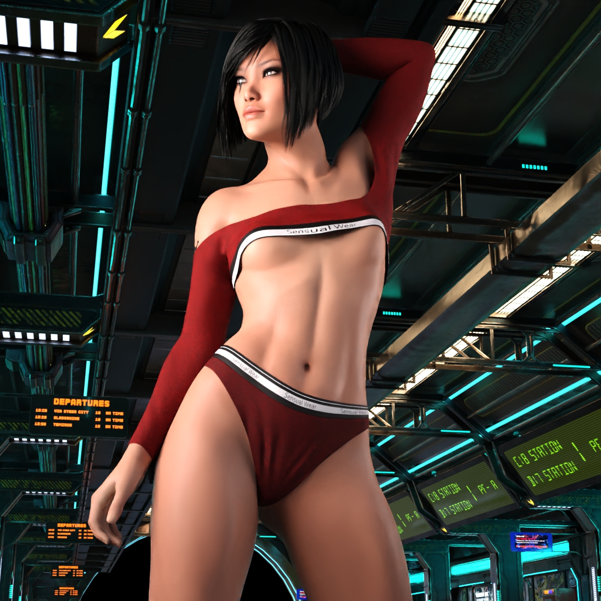 1girls, 3d, 3d (artwork), asian, asian female, black hair, black-haired female, breasts, clothed, clothed female, facial tattoo, faith connors, faith connors (mirror's edge catalyst), female, female focus, female only, female torso, light skin, light-skinned female, mirror's edge, mirror's edge catalyst, posing, red clothing, solo, solo female, solo focus, tattoo, thick thighs, thighs, underboob, victoreveryman, video game character