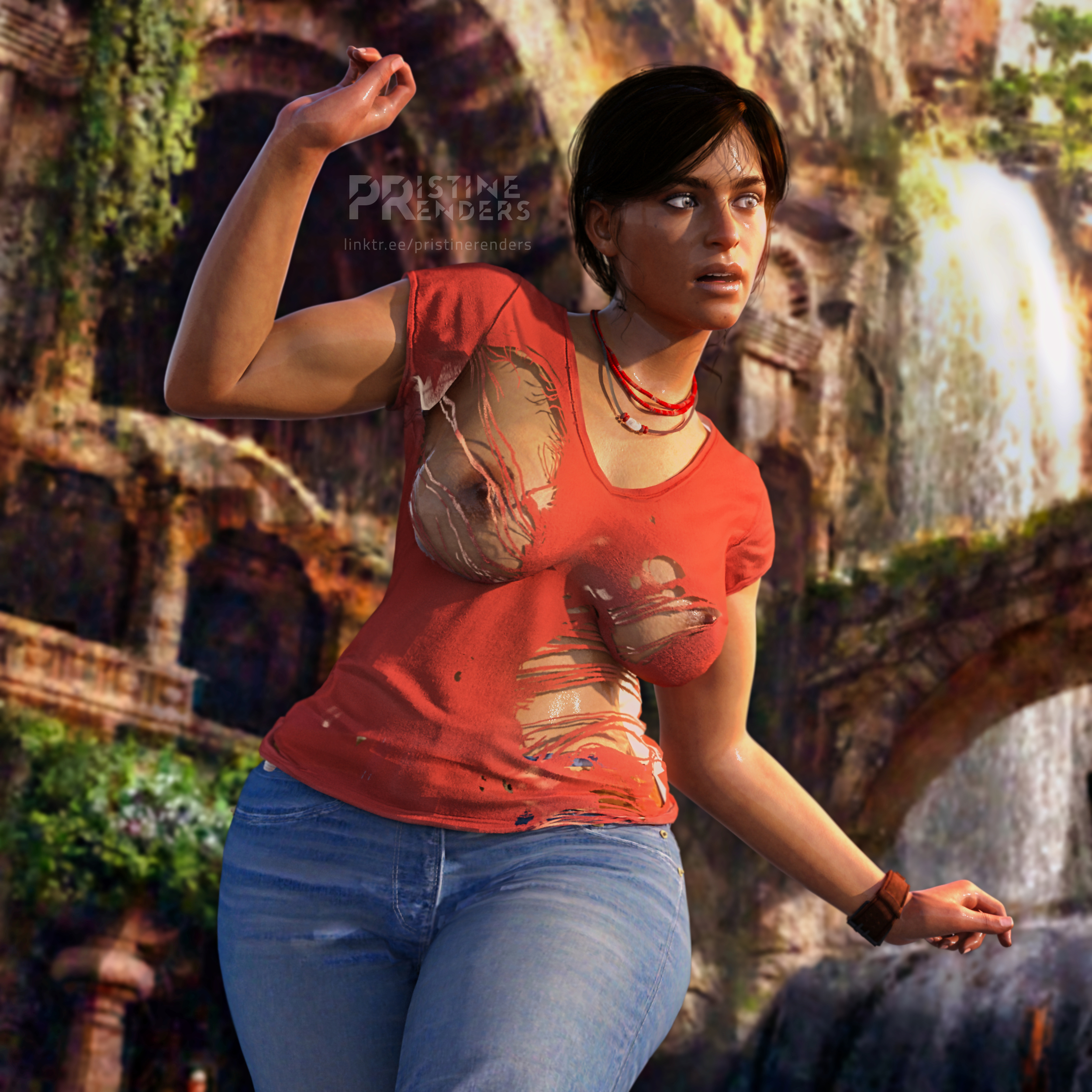1girls, 3d, big breasts, breasts, chloe frazer, dark skin, dark-skinned female, female, female only, indian, indian female, naughty dog, nipples, pristinerenders, solo, torn clothes, uncharted, wardrobe malfunction, wide hips