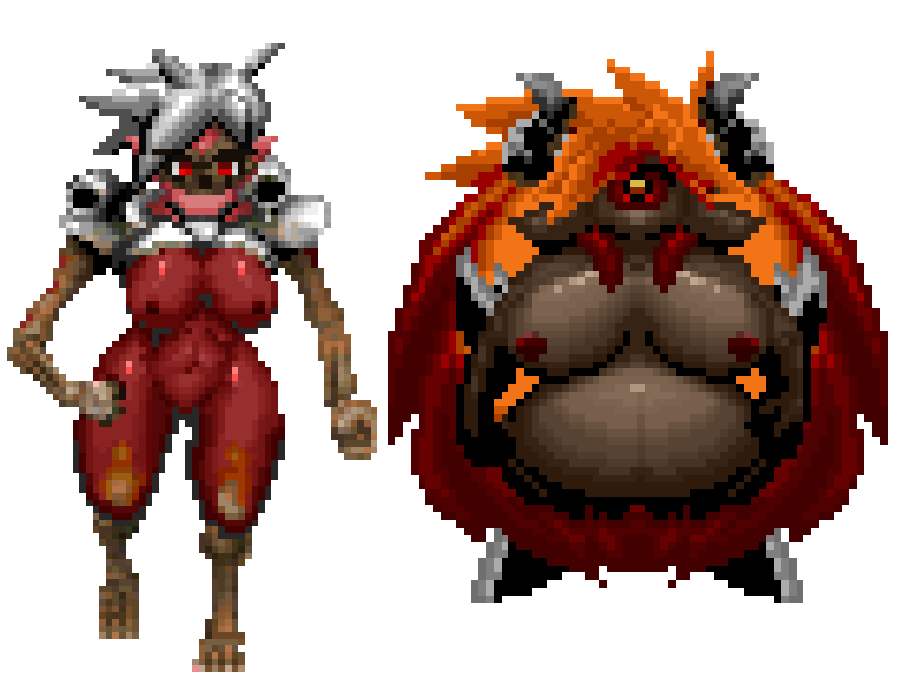 2girls artist_request belly big_belly breasts demon demon_girl doom female female_only hdoom hdoomguy monster_girl nipples nude nudity pain_elemental_(doom) pixel_art pregnant revenant_(doom) tagme white_background