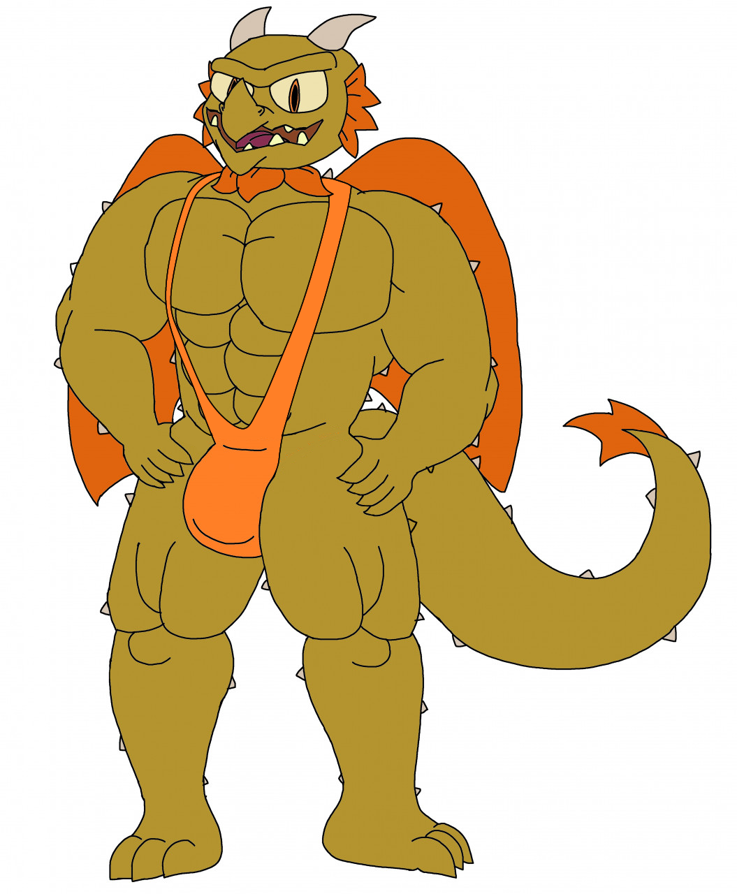 1male anthro bara biceps buff dragon dragon_male dragon_tail hand_on_waist male male_only mankini orange_mankini orange_swimsuit pecs plants_vs._zombies plants_vs_zombies sexy snapdragon_(pvz) solo solo_male swimsuit tail white_background