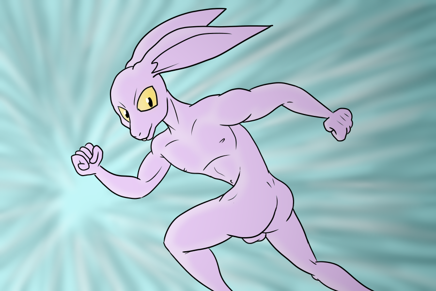 ass athletic balls dragon_ball dragon_ball_super dyspo fur lagomorph looking_back male male_only mammal nude purple_fur rabbit running solo unknown_artist