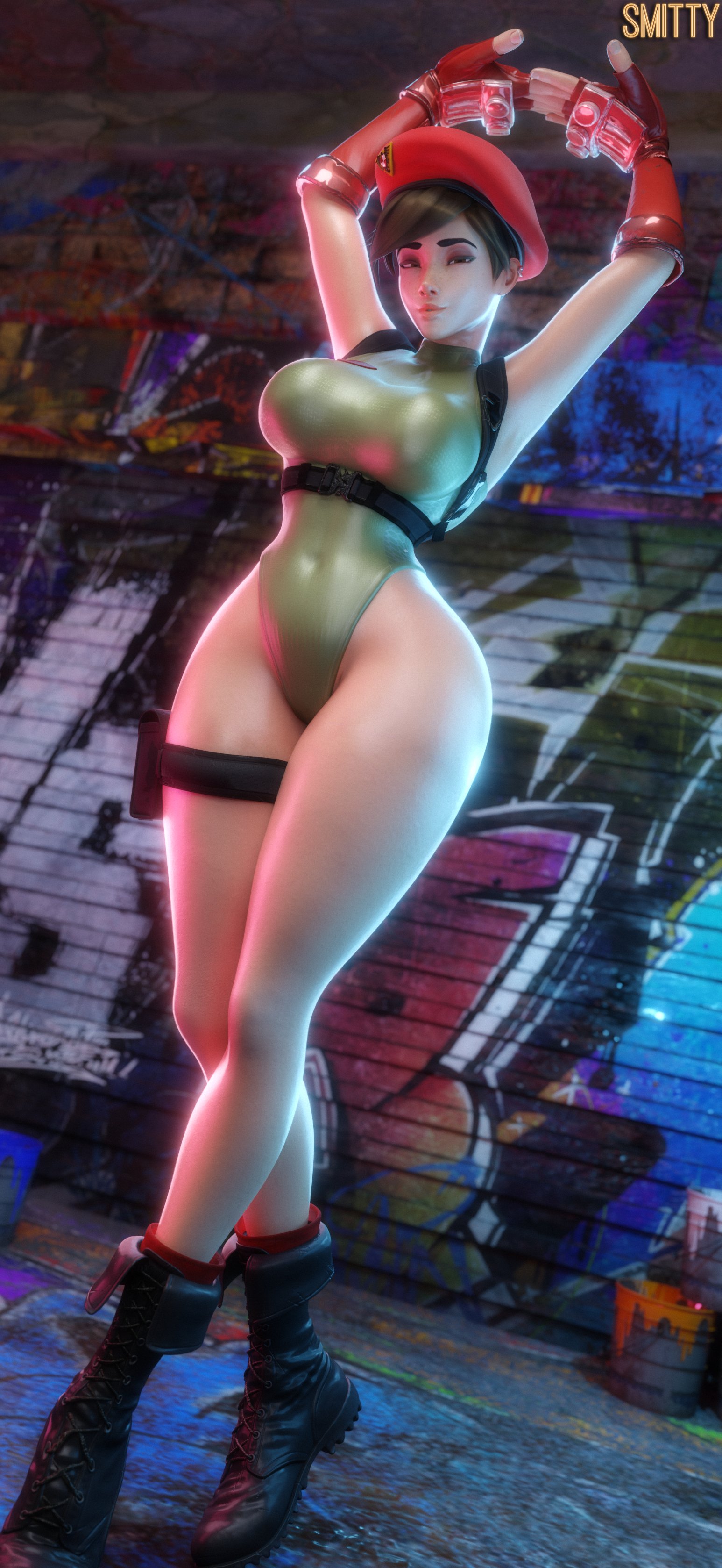 1girls, 3d, 3d (artwork), activision, big breasts, blizzard entertainment, breasts, british, british female, cammy white (cosplay), capcom, clothed, clothed female, cosplay, crossover, crossover cosplay, european, european female, female, female focus, female only, legs, lena oxton, overwatch, overwatch 2, short hair, short-haired female, smitty34, solo, solo female, solo focus, street fighter, street fighter 6, thick thighs, thigh strap, thighs, tracer, video game character