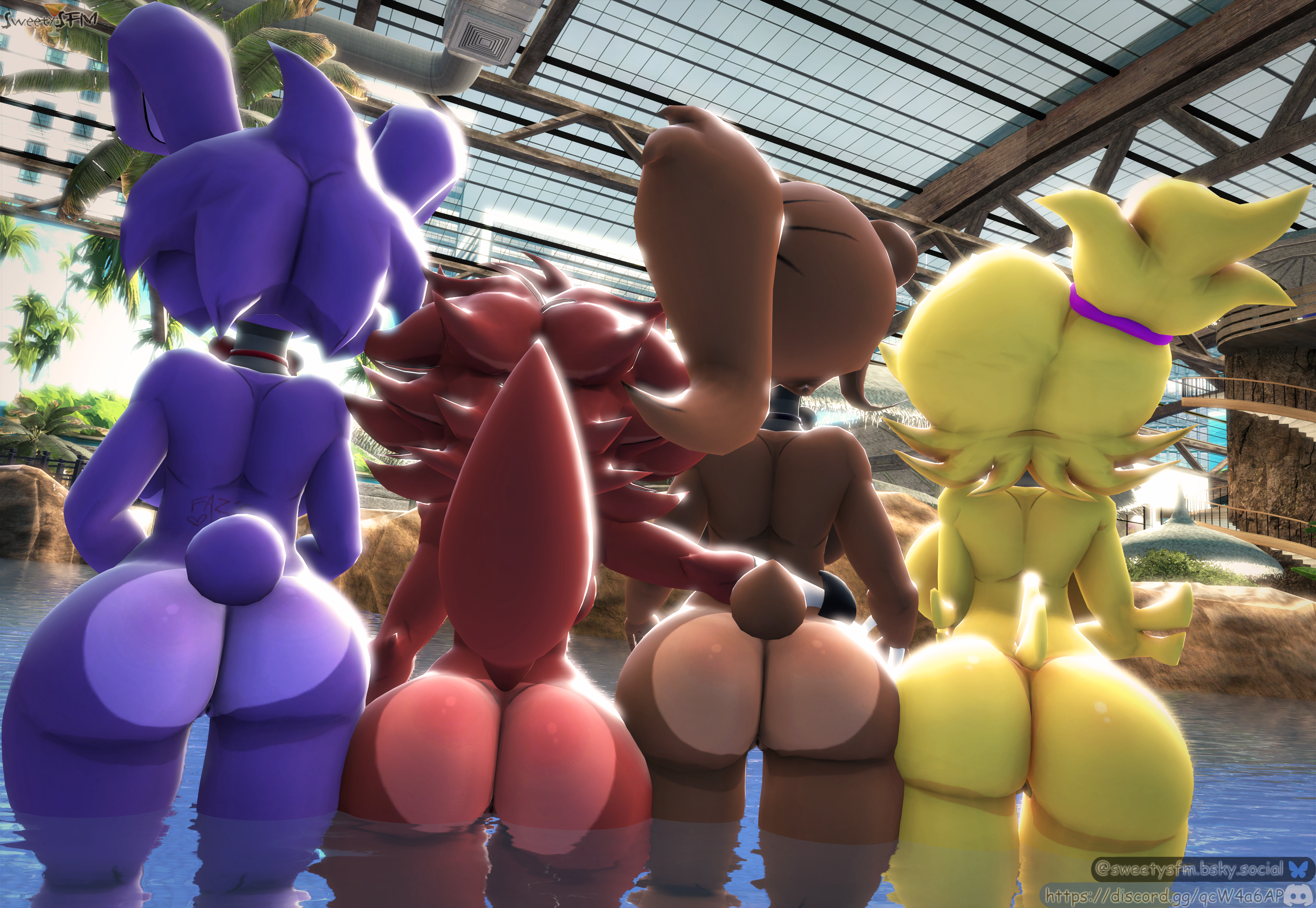 3d, 3d background, 3d render, 4girls, animal anus, animal ass, animal body, animal ears, animal humanoid, animal pussy, animal tail, animals, animatronic, animatronic female, animatronic girl, animatronics, anthro, ass, bandage, bandaged arm, bear, bear ears, bear girl, bear tail, big ass, big breasts, big butt, big thighs, black nail, black nail polish, black nailpolish, black nails, black nose, blue body, blue eyes, blue fur, blue hair, blue nipples, blue skin, blue tail, bonfie, bonfie (cryptia), bonfie (cryptiacurves), bonnie (cally3d), bonnie (fnaf), breasts, brown body, brown hair, brown nipples, brown skin, bunny ears, bunny girl, cally3d, chica (cally3d), chica (fnaf), chicken, chicken girl, chiku, chiku (cryptia), chiku (cryptiacurves), chute, completely nude, cryptiacurves, fazclaire's nightclub, female, female focus, female only, fexa, fexa (cally3d), fexa (cryptia), fexa (cryptiacurves), five nights at freddy's, fnia, fox ears, fox eyes, fox girl, fox tail, foxy (cally3d), foxy (fnaf), freddy (cally3d), freddy (fnaf), fredina, fredina (cally3d), fredina's nightclub, frenni, frenni (cryptia), frenni (cryptiacurves), frenni fazclaire, furry, furry ass, furry breasts, furry ears, furry female, furry tail, multiple females, multiple girls, nude, nude anthro, nude female, piercing nipples, pirate, pirate girl, purple eyes, pussy, red body, red hair, red nipples, red skin, robot, robot girl, robot humanoid, roller coaster, rule 63, russian, scottgames, sea, sfm, shaved pussy, straight, sweetysfm, yellow body, yellow fur, yellow hair, yellow nipples, yellow skin, yellow tail