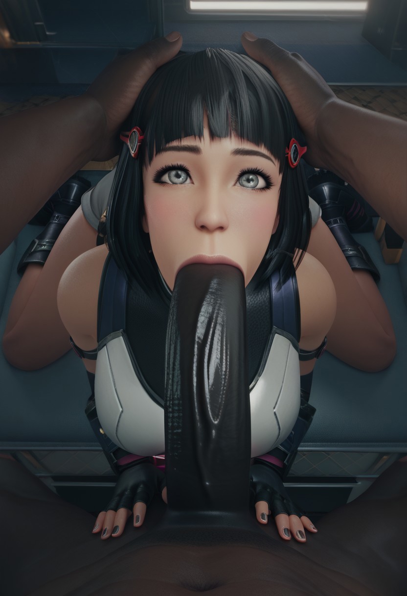 1boy 1girls 3d adult_female adult_version ai_generated black_hair blowjob bob_cut clothed clothed_female dark-skinned_male fellatio female femsub generalbutch_(style) grey_eyes hands_on_head huge_cock interracial irrumatio light-skinned_female lin_lee_koo looking_at_viewer male male_pov maledom nude_male on_knees pov short_hair sodaglow_artist xenoblade_(series) xenoblade_chronicles_x