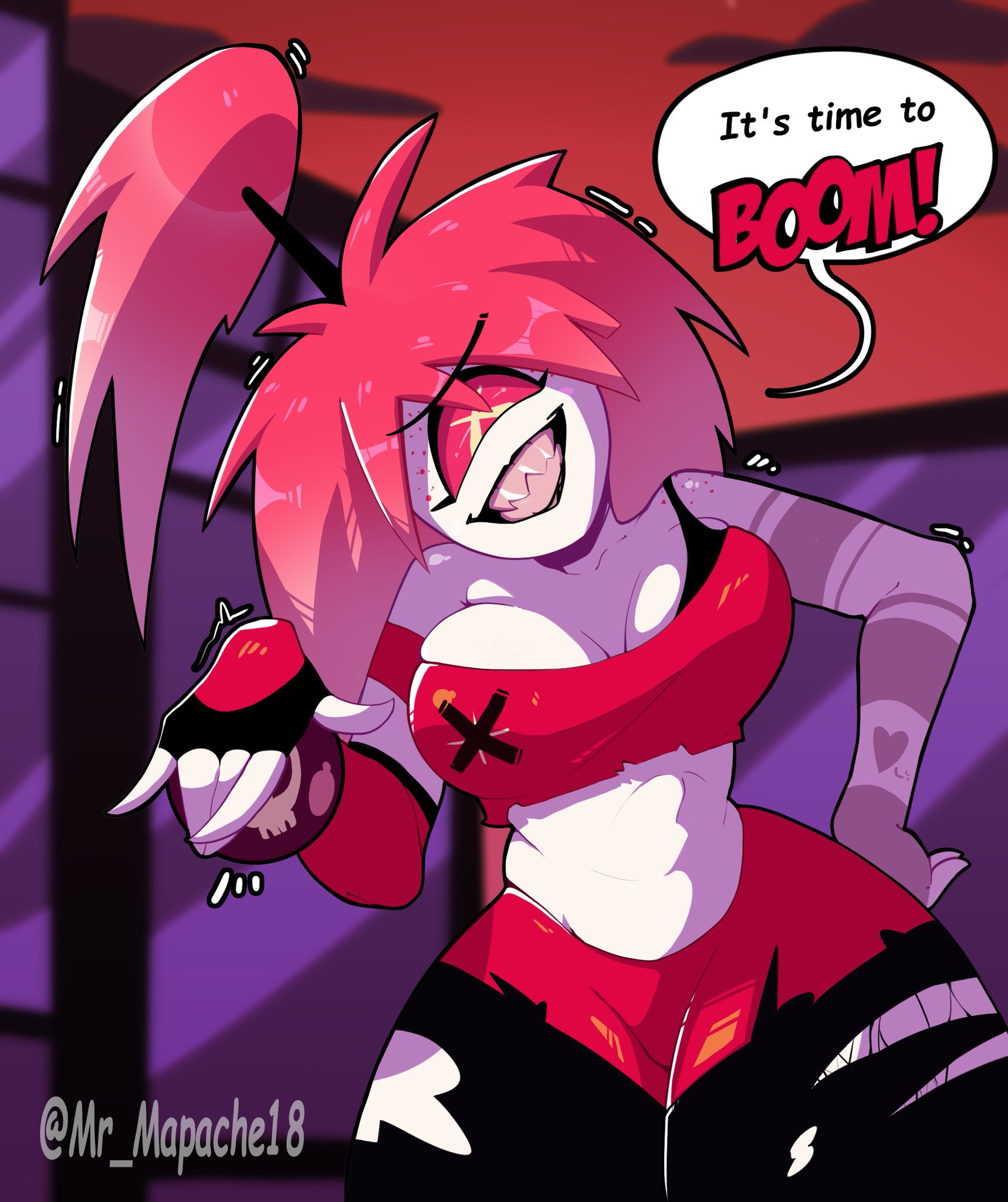 ass, big ass, big breasts, big butt, big titties, breasts, cherri bomb, clothing, curvaceous, curvaceous female, curvaceous figure, curvy, curvy figure, curvy hips, demon, demon girl, female, female focus, female only, hazbin hotel, looking at viewer, mr mapache, short hair