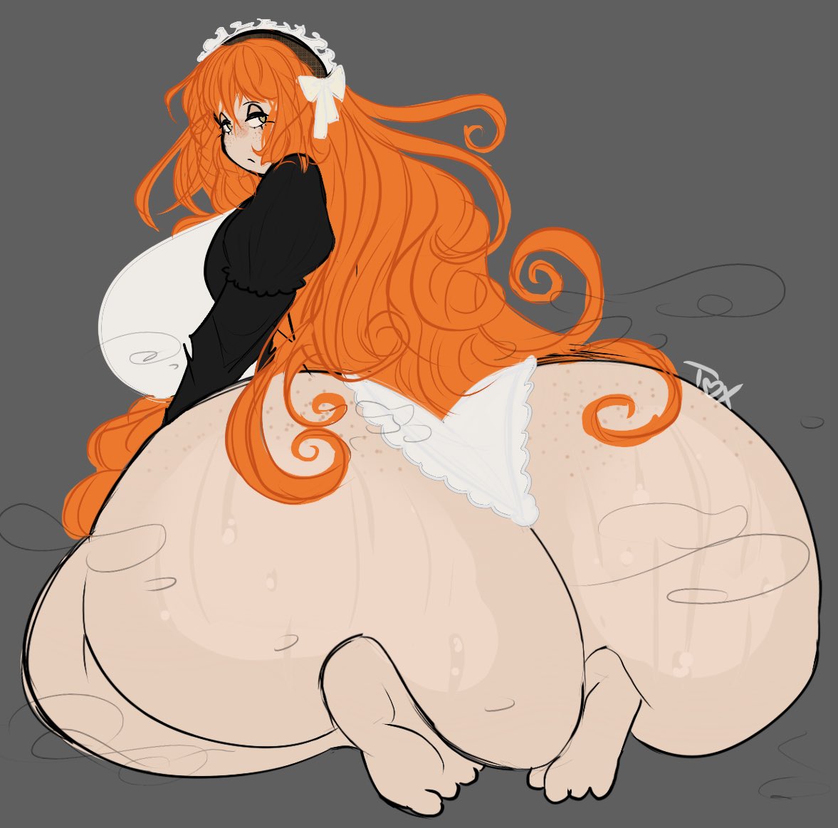 1girls, ass, ass focus, breasts, female, huge ass, huge breasts, ishmael (limbus company), limbus company, maid, maid day, orange hair, project moon, toxundercover