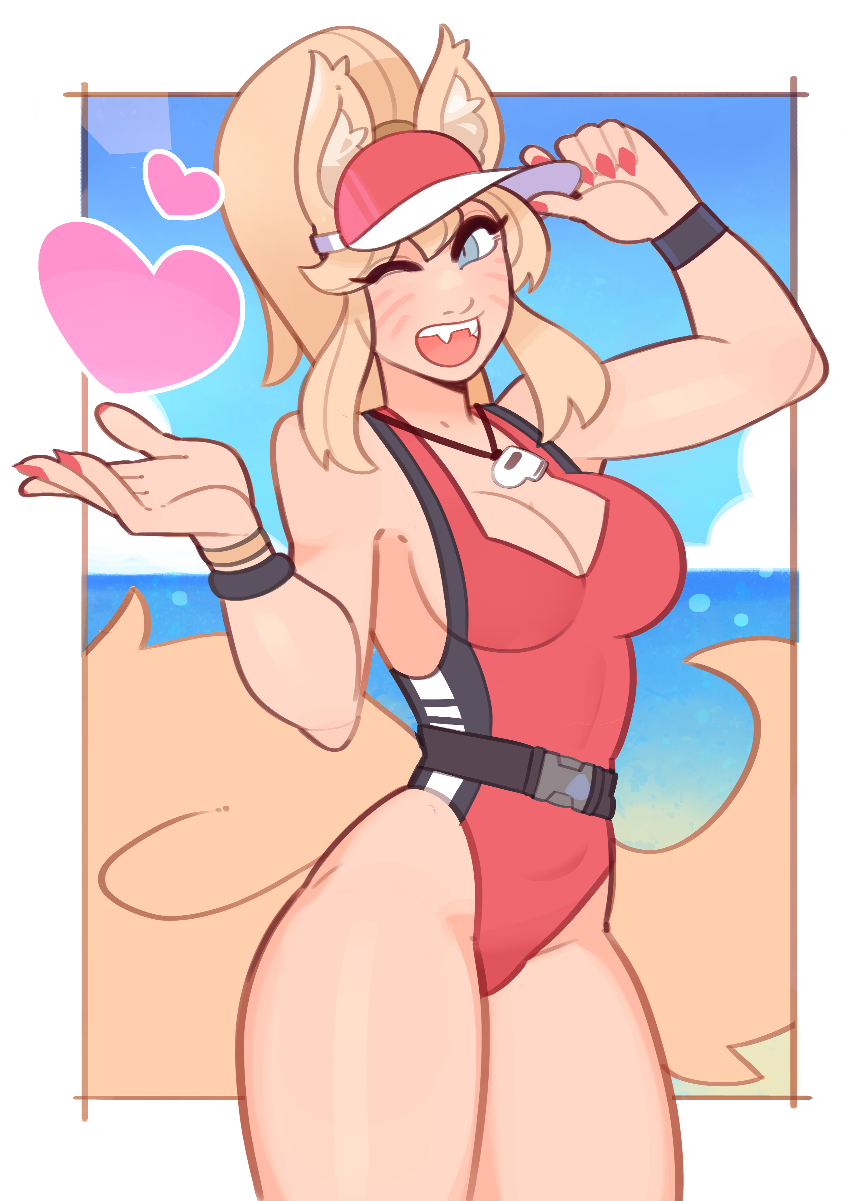 1girls, 2025, 2xko, ahri, blonde hair, blue eyes, breasts, female, female only, fox, fox ears, fox girl, heart, league of legends, medium breasts, pool party ahri, pool party series, riot games, splashbrush, tagme, vastaya, white background