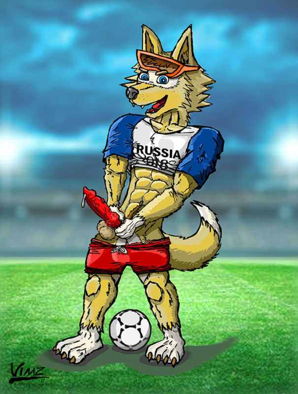 2018 abs anthro balls canine clothed clothing erection eyewear feet fur goggles goggles_on_forehead holding_penis male male_only mammal mascot muscular muscular_male pants_down partially_clothed penis precum soccer solo sport vimz wolf zabivaka