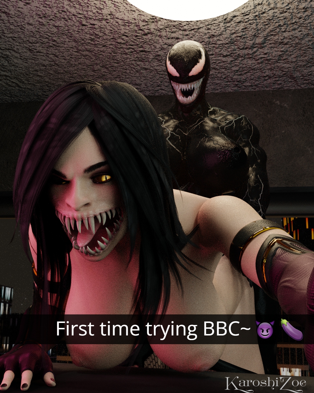 1futa, 1girls, 2026, 3d, alien girl, alternate version available, bedroom, bent over, big breasts, black body, blender, breasts, camera view, crossover, duo, emoji, eye closed, female penetrated, futa on female, futa with female, futadom, futanari, grin, grinning, holding camera, holding object, interspecies, karoshizoe, large breasts, looking at viewer, marvel, maw, mileena, mileena (mk9), monster, monster girl, mortal kombat, nipples, nude, nude female, nude futa, one eye closed, penetration from behind, selfie, sex, sharp teeth, she-venom, slit pupils, tarkatan, teeth, teeth showing, teeth visible, text, text box, tongue, tongue out, venom (marvel), white hair, wink, winking at viewer, yellow eyes