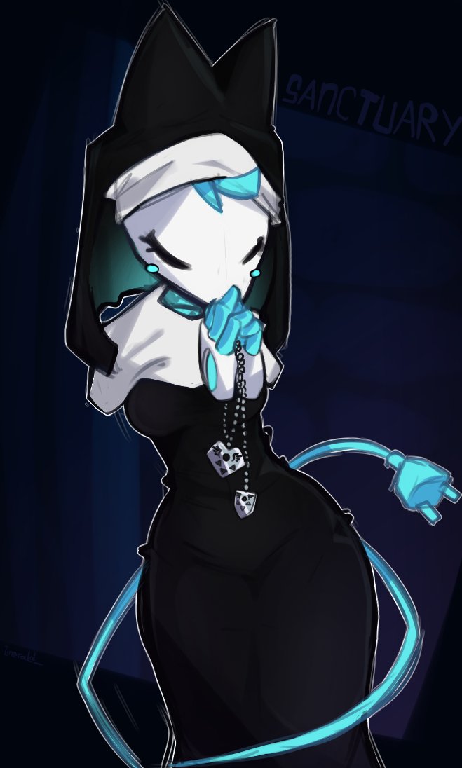 1girl, 1girls, breasts, cat ears, curvy, deltarune, deltarune chapter 5, female, furry, imerald , legs, nun, nun outfit, tagme, tasque manager (deltarune), tasque manager (nun), thick thighs, tight clothing, voluptuous, voluptuous female, yellow eyes