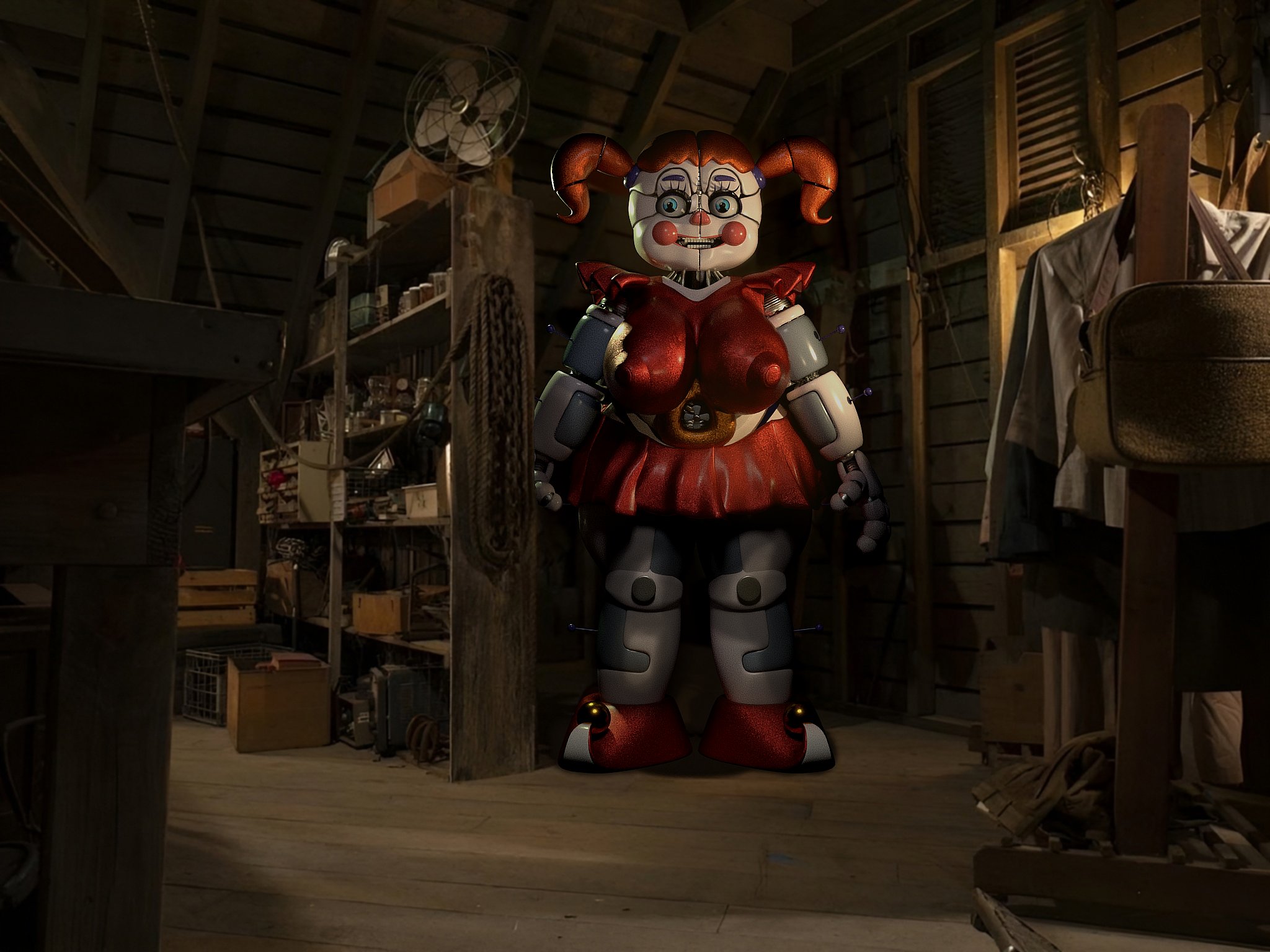 1girl, 1girls, 3d, animatronic, animatronic female, animatronic girl, blue eyes, circus baby, circus baby (fnaf), circus baby (original), duranomates, female, female focus, female only, five nights at freddy's, five nights at freddy's (film), five nights at freddy's: sister location, huge breasts, sister location, solo, solo female, solo focus, tall female