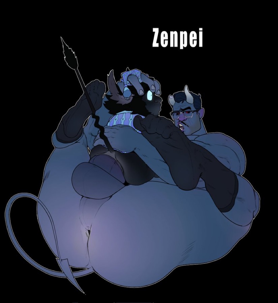 abrams (deadlock), anus, anus peek, balls, ballsack, beard, beard stubble, big balls, black body, black hair, black skin, blue body, blue hair, blue shirt, blue skin, deadlock, furry ears, gay, gay sex, glasses, horns, laying on back, male only, moustache, mustache stubble, naked, no background, penetration, purple shirt, red eyes, rem (deadlock), rough sex, shirt, shirt only, size difference, socks, socks only, tail, vest, vest only, young, zenpei