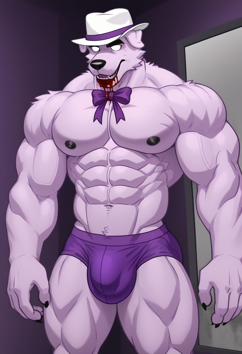 ai_generated anthro blood blood_in_mouth blood_on_face bowtie boxers boxers_(clothing) bulge fedora furry large_muscles large_pecs large_pectorals male male_only muscular muscular_male uhyeah youtube youtuber