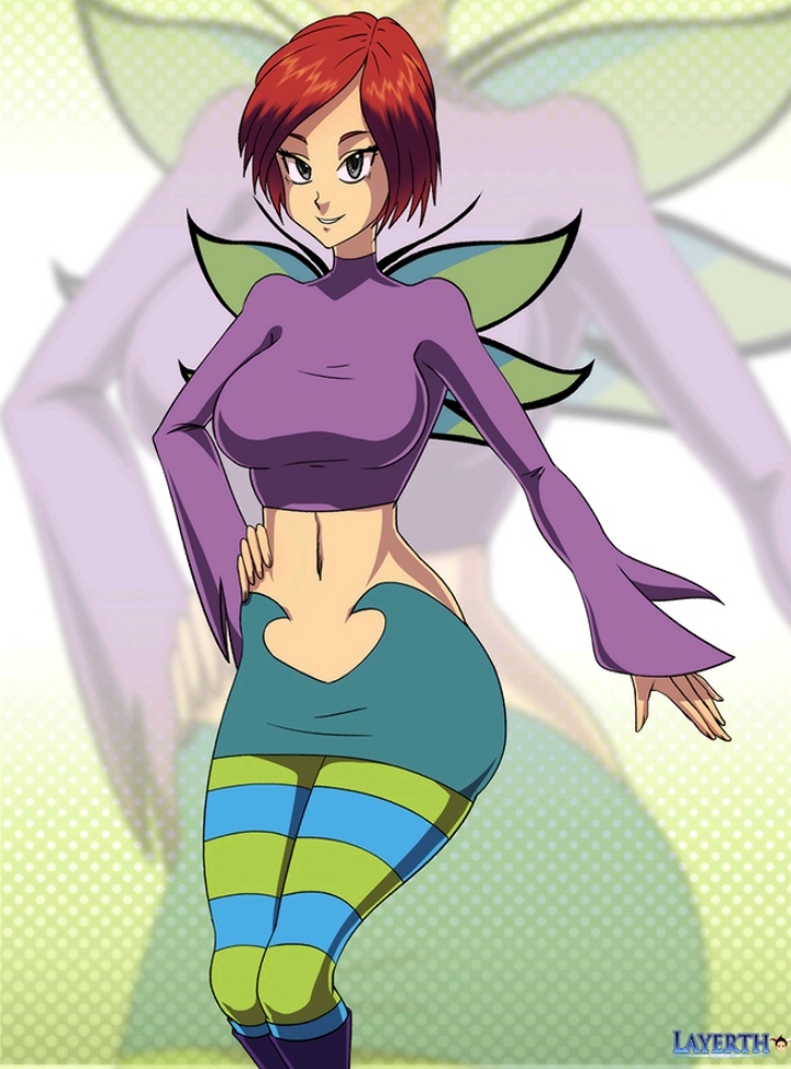 1girls 2019 artist_name belly belly_button clothed curvy deviantart deviantart_link disney female female_only fully_clothed layerth light-skinned_female light_skin long_sleeves looking_at_viewer midriff navel purple_clothing red_hair short_hair skirt slim_waist solo striped_legwear w.i.t.c.h. will_vandom wings