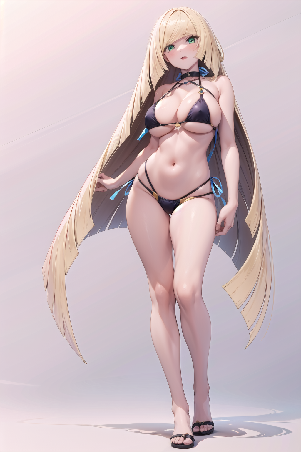 ai_generated big_breasts bikini blonde_hair female female_focus lusamine_(pokemon) milf mommy pokemon rcos sling_bikini slingshot_swimsuit solo solo_female solo_focus