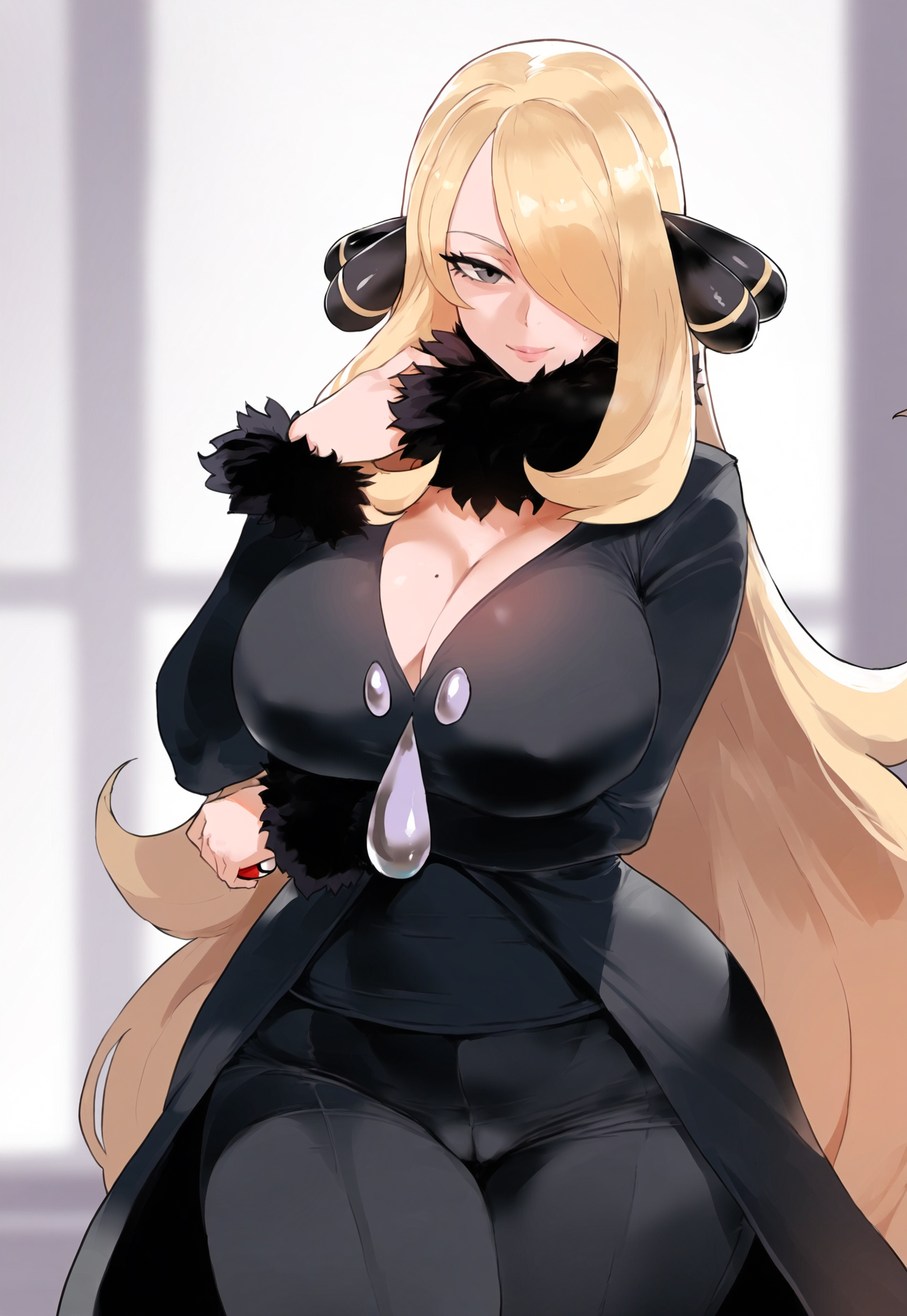 1girls, ai generated, breasts, cynthia (pokemon), female, floox, game freak, hi res, hips, huge breasts, large breasts, light skin, light-skinned female, long hair, nintendo, pokemon, pokemon dppt, thick thighs, thighs, wide hips