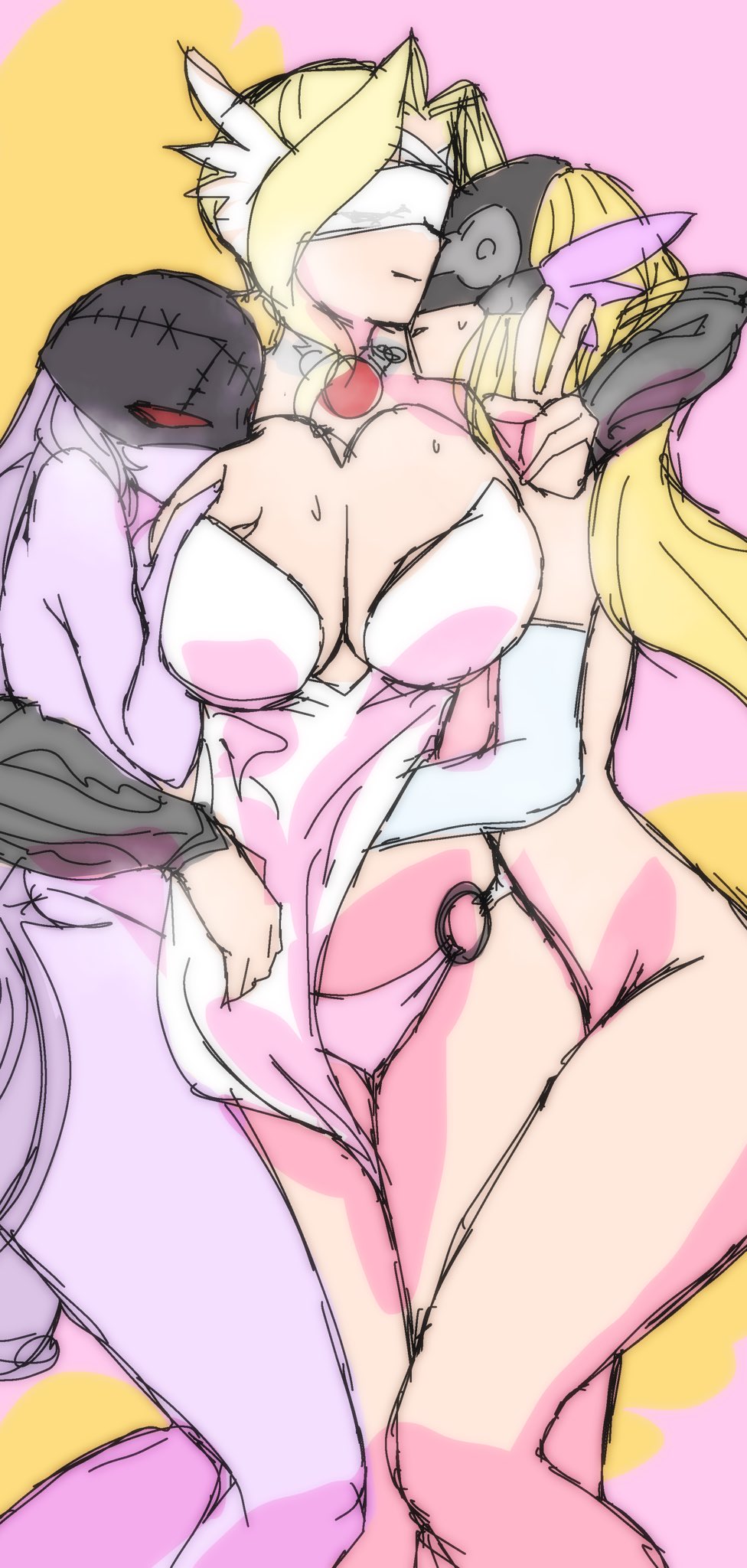 3girls angewomon big_breasts digimon female female_only gerusyu ladydevimon milf nude nude_female tagme thick_thighs threesome venusmon yuri