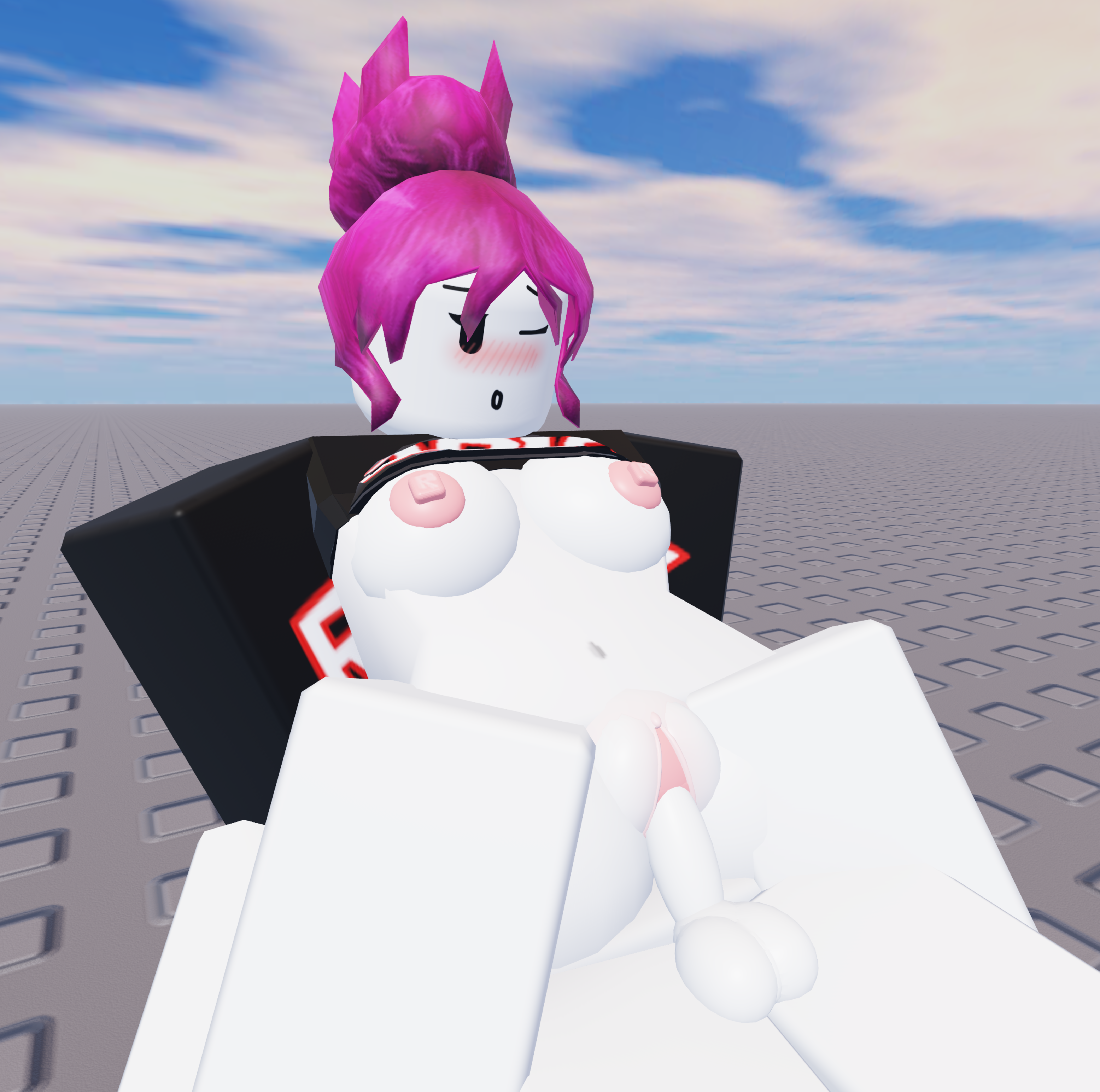 1boy, 1girls, 3d, anonymous male, balls, baseplate, belly button, blush, breasts, breasts out, exposed breasts, female, guest (roblox), male, nipples, penis, pink hair, pussy, roblox, robloxian, self upload, sex, shirt lift, tagme, thatlimo, vaginal penetration, white skin