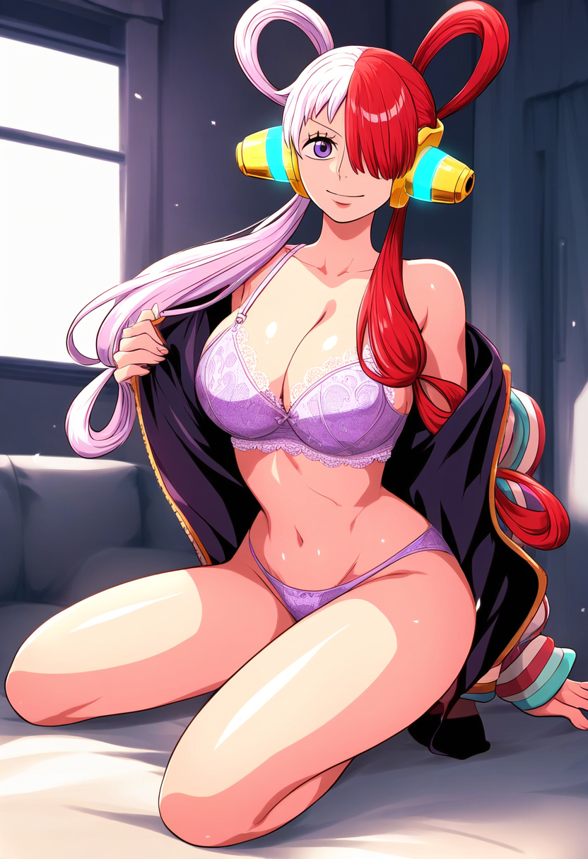 ai_generated female female_only keinovelnovelai light-skinned_female light_skin one_piece one_piece_film_red purple_eyes red_hair solo two_tone_hair uta_(one_piece) white_hair