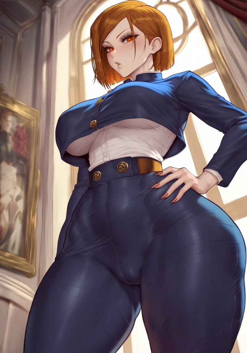 1girls ai_generated ass ass_bigger_than_head big_ass big_breasts big_butt bubble_ass bubble_butt cameltoe confident_female eyeshadow fat_ass fat_butt female female_only fit_female from_below hand_on_hip hourglass_figure huge_ass human jujutsu_kaisen klausherbert kugisaki_nobara light-skinned_female light_skin looking_down_at_viewer low-angle_view nail_polish nailpolish nails_painted plump_lips school_uniform slim_waist solo thick_ass thick_hips thick_legs thick_thighs tight_clothing tiny_waist toned_female wide_hips