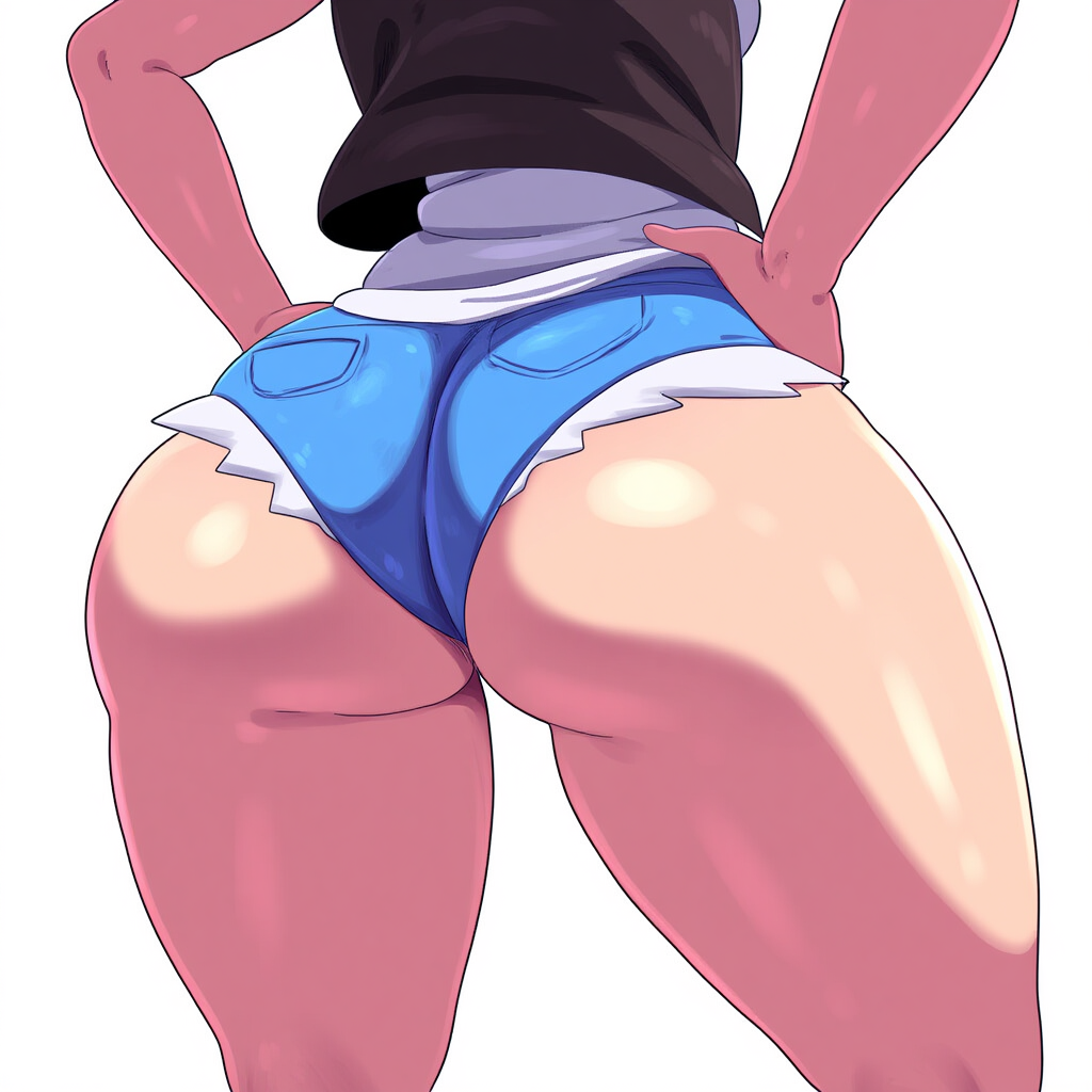 1girls ai_generated ass ass_focus big_ass booty_shorts female female_only hilda_(pokemon) huge_ass jean_shorts jorts mullon novelai pokemon pokemon_bw shiny_skin solo solo_female solo_focus that_ass_was_fat thick_ass thick_thighs thighs white_undershirt