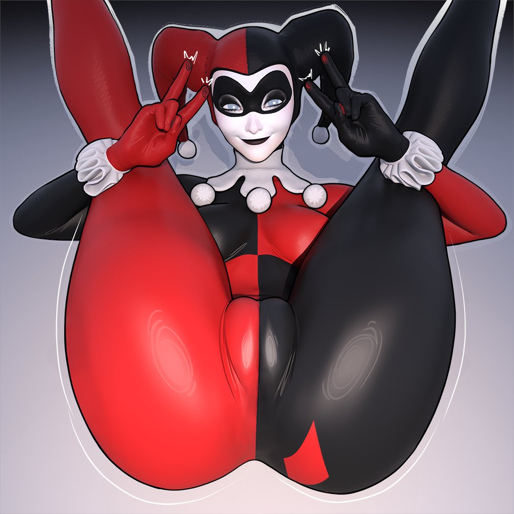 1girls batman_(series) big_ass big_breasts big_butt bodysuit cameltoe clothed clothed_female clothing dc dc_comics double_v facepaint feet female female_only flag flag_(object) fully_clothed fully_clothed_female harley_quinn harley_quinn_(classic) huge_ass huge_butt jester_outfit laying_down mask masked masked_female painted_toenails peace_sign popogori smile smiling smiling_at_viewer solo solo_female thick_thighs v voluptuous voluptuous_female