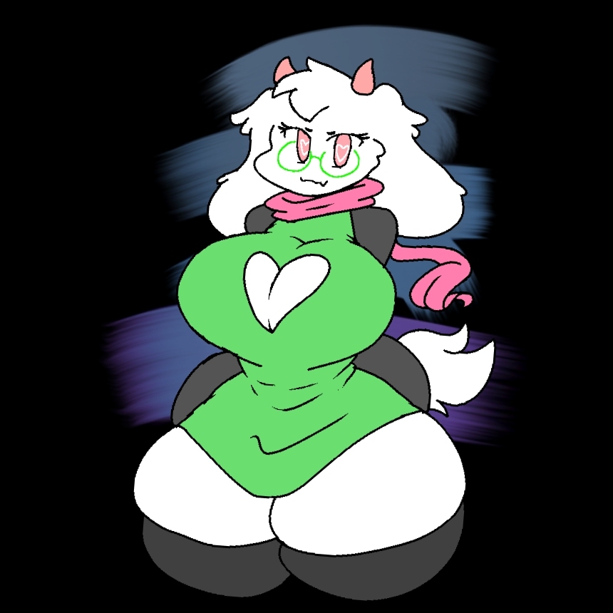 34hengker big_breasts blush boob_window breasts breasts cleavage clothed clothing deltarune deltarune_chapter_2 goat h.a.r heart heart-shaped_pupils horn leggings legs legwear ralsei ralsei_with_white_fur rule_63 tail toby_fox undertale_(series)