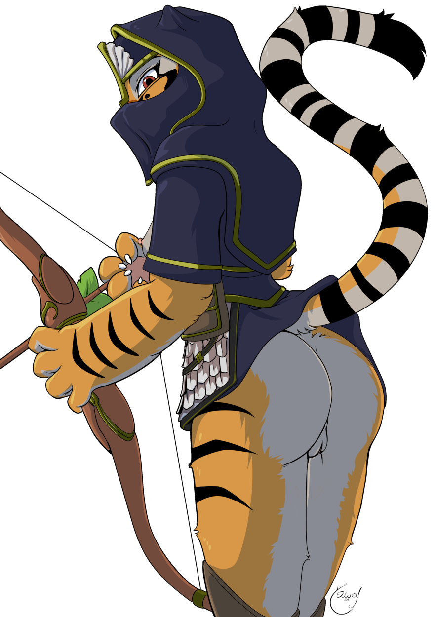 1girls 2018 anthro arrow ass bottomless bow breasts clothed clothing crossover dreamworks feline female female_only fur hood kerillian kung_fu_panda looking_at_viewer looking_back mammal master_tigress multicolored_skin nipples presenting presenting_hindquarters pussy raised_tail sideboob solo solo_female striped_fur stripes tiger vermintide warhammer_(franchise) warhammer_fantasy yawg